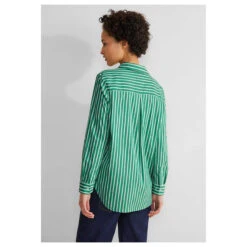Street One Damen Langarm Bluse Striped Business Fresh Green -Modezauber Günstiges Geschäft street one striped business blouse hemdbluse gruen 35376 model hinten