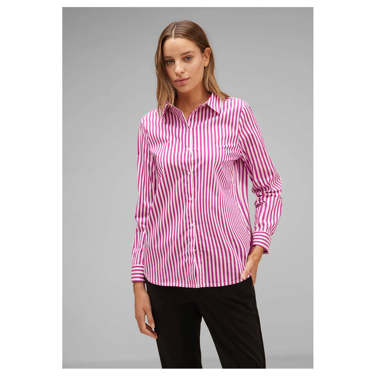 Street One Damen Langarm Bluse Striped Office Bright Cozy Pink 2 Street One Damen Langarm Bluse Striped Office Bright Cozy Pink – Bild 2