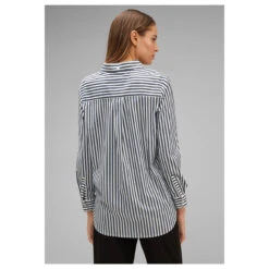 Street One Damen Langarm Bluse Striped Office Deep Blue -Modezauber Günstiges Geschäft street one striped office blouse hemdbluse weiss 21238 model hinten