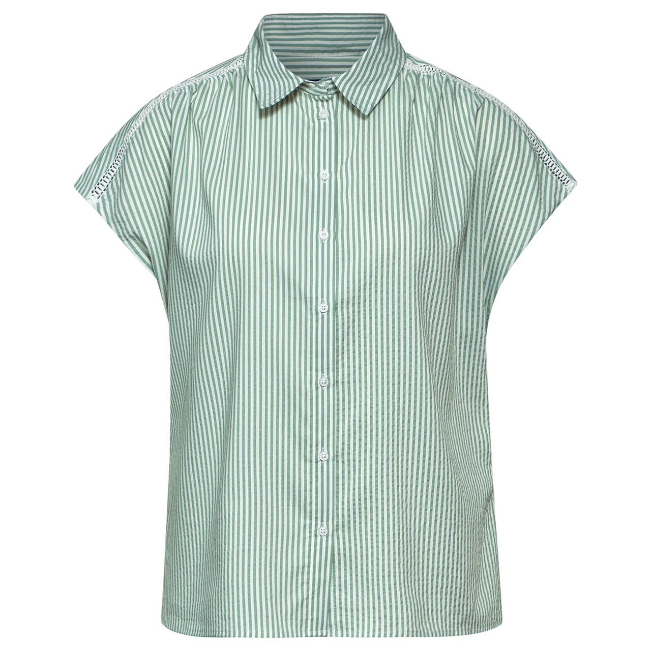 Street One Damen Kurzarm Bluse Striped Shirtcollar Soft Moss Green 1 Street One Damen Kurzarm Bluse Striped Shirtcollar Soft Moss Green