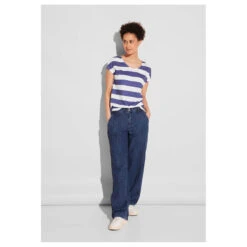 Street One Damen T-Shirt Two-color Stripe Deep Water Blue 8 Street One Damen T-Shirt Two-color Stripe Deep Water Blue -Modezauber Günstiges Geschäft street one two color stripemix shirt blau 25390 model