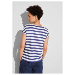 Street One Damen T-Shirt Two-color Stripe Deep Water Blue 7 Street One Damen T-Shirt Two-color Stripe Deep Water Blue -Modezauber Günstiges Geschäft street one two color stripemix shirt blau 25390 model hinten