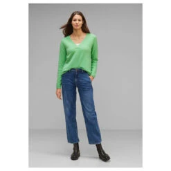 Street One Damen Pullover V-neck Sweater Light Green Melange -Modezauber Günstiges Geschäft street one v neck sweater gruen 15380 model