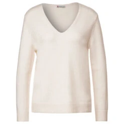 Modezauber Günstiges Geschäft 19 Street One Damen Pullover V-neck Cream White Melange