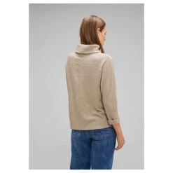 Street One Damen 3/4 Arm Rollkragen Pullover Structured Scarf Sand Melange -Modezauber Günstiges Geschäft streetone pullover beige 15379 model hinten