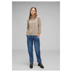 Street One Damen 3/4 Arm Rollkragen Pullover Structured Scarf Sand Melange -Modezauber Günstiges Geschäft streetone pullover beige 15379 model vorne