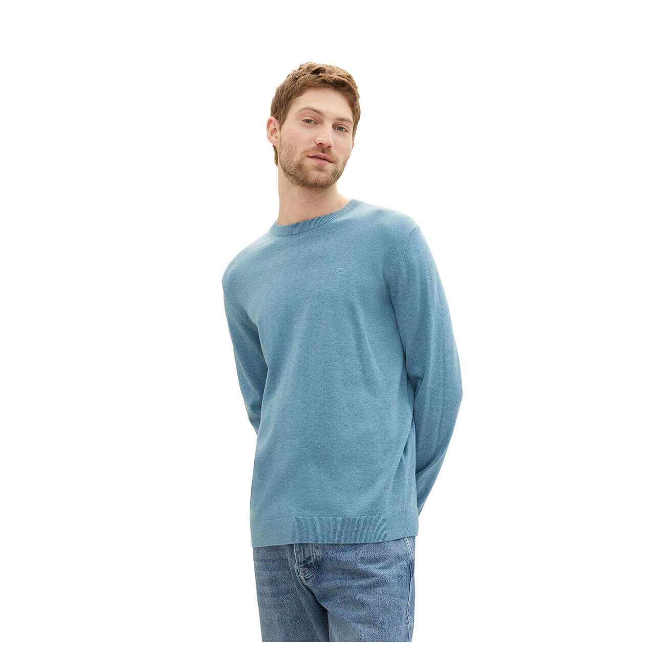 Tom Tailor Herren Pullover Basic Crewneck Blue Water Melange Compact Cotton 3 Tom Tailor Herren Pullover Basic Crewneck Blue Water Melange Compact Cotton – Bild 3