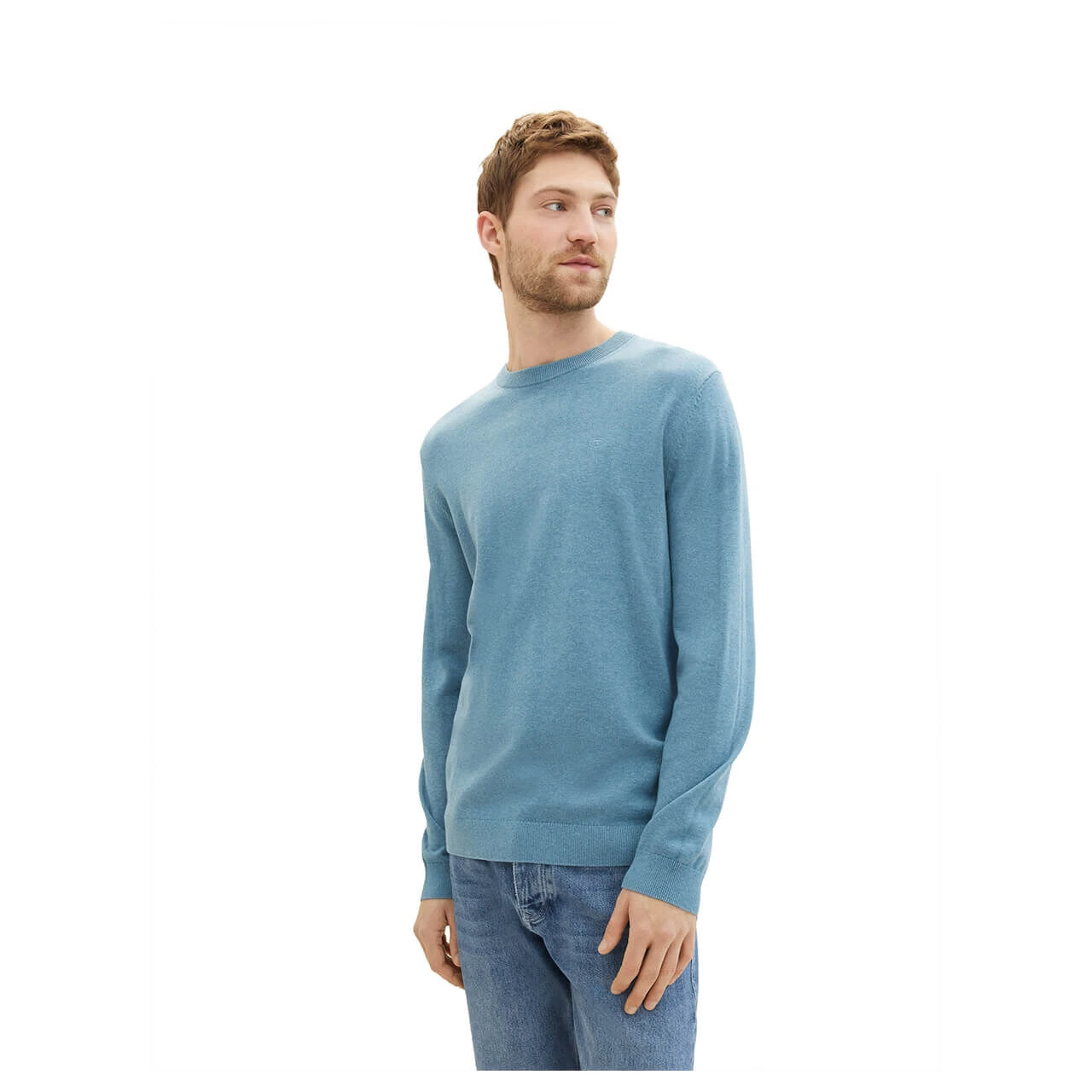 Tom Tailor Herren Pullover Basic Crewneck Blue Water Melange Compact Cotton 2 Tom Tailor Herren Pullover Basic Crewneck Blue Water Melange Compact Cotton – Bild 2