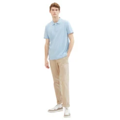 Tom Tailor Herren Piqué Poloshirt Contrast Washed Out Blue -Modezauber Günstiges Geschäft tom tailor basic polo with contrast poloshirt blau 32245 model vorne