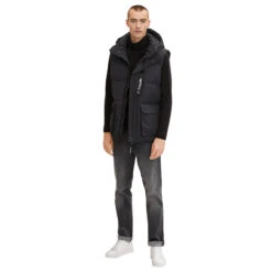 Tom Tailor Herren Jacke/Weste Campaign Jacket Black Grey -Modezauber Günstiges Geschäft tom tailor campaign jacket detachable sleeves jacke schwarz 29999 detail