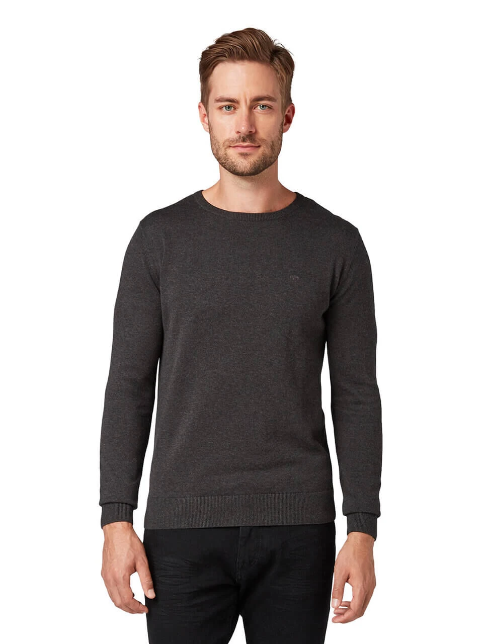 Tom Tailor Herren Pullover Basic Crewneck Black Grey Melange 3 Tom Tailor Herren Pullover Basic Crewneck Black Grey Melange – Bild 3