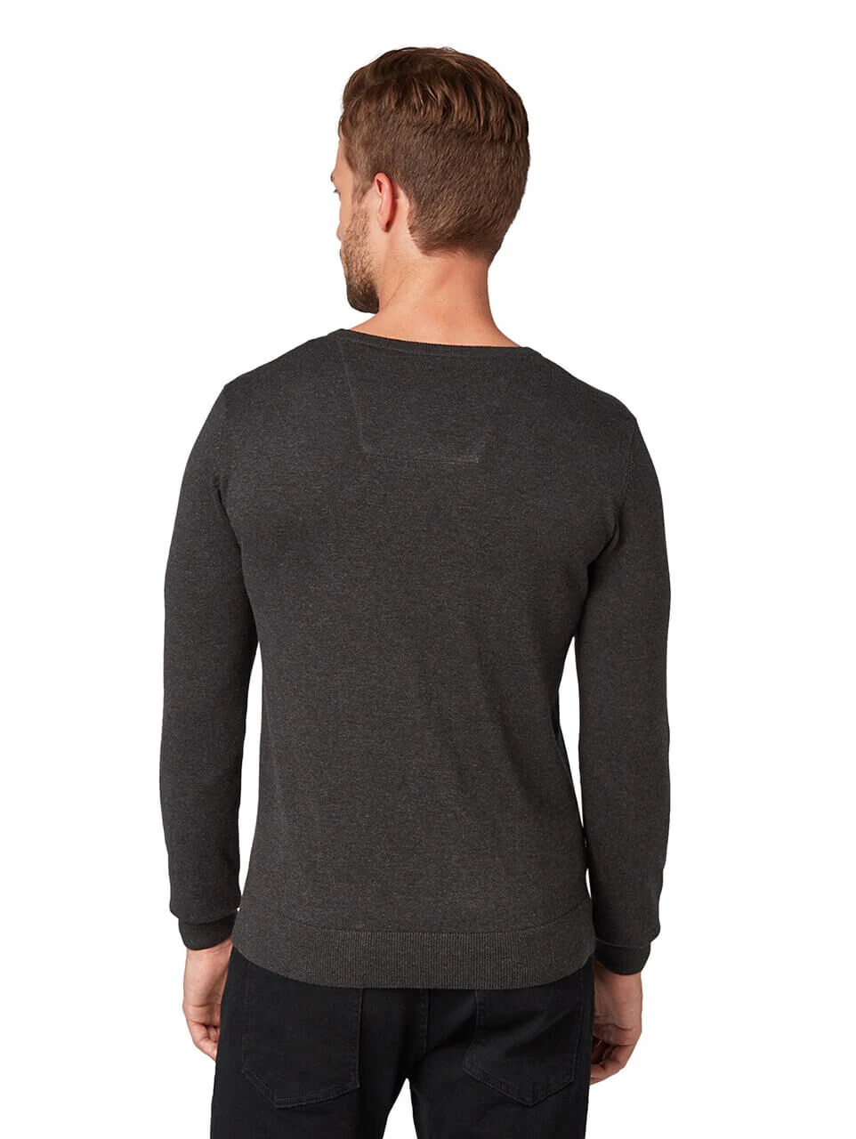 Tom Tailor Herren Pullover Basic Crewneck Black Grey Melange 4 Tom Tailor Herren Pullover Basic Crewneck Black Grey Melange – Bild 4