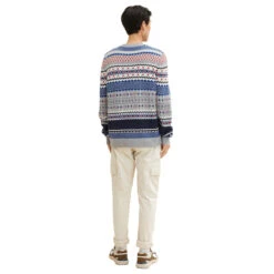 Tom Tailor Herren Pullover Grey Navy Allover Jacquard 10 Tom Tailor Herren Pullover Grey Navy Allover Jacquard -Modezauber Günstiges Geschäft tom tailor knitted jacquard pullover grau 30797 hinten