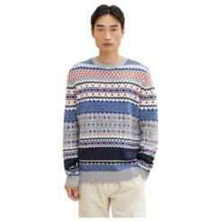 Tom Tailor Herren Pullover Grey Navy Allover Jacquard 8 Tom Tailor Herren Pullover Grey Navy Allover Jacquard -Modezauber Günstiges Geschäft tom tailor knitted jacquard pullover grau 30797 vorne