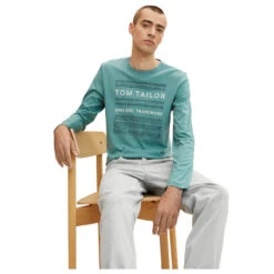 Tom Tailor Herren Langarm Shirt Salvia Print -Modezauber Günstiges Geschäft tom tailor langarmshirt print gruen 12881 ansicht model