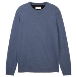 Tom Tailor Herren Pullover Basic Crewneck Vintage Indigo Blue Compact Cotton