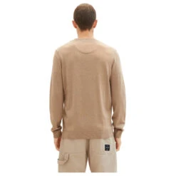 Tom Tailor Herren Pullover Basic Crewneck Hazel Brown Melange Compact Cotton -Modezauber Günstiges Geschäft tom tailor pullover crewneck knit braun 31089 model hinten