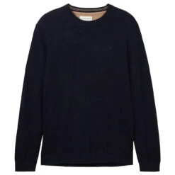 Tom Tailor Herren Pullover Basic Crewneck Knitted Navy Melange Compact Cotton