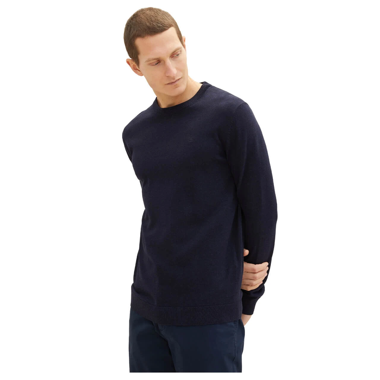 Tom Tailor Herren Pullover Basic Crewneck Knitted Navy Melange Compact Cotton 3 Tom Tailor Herren Pullover Basic Crewneck Knitted Navy Melange Compact Cotton – Bild 3