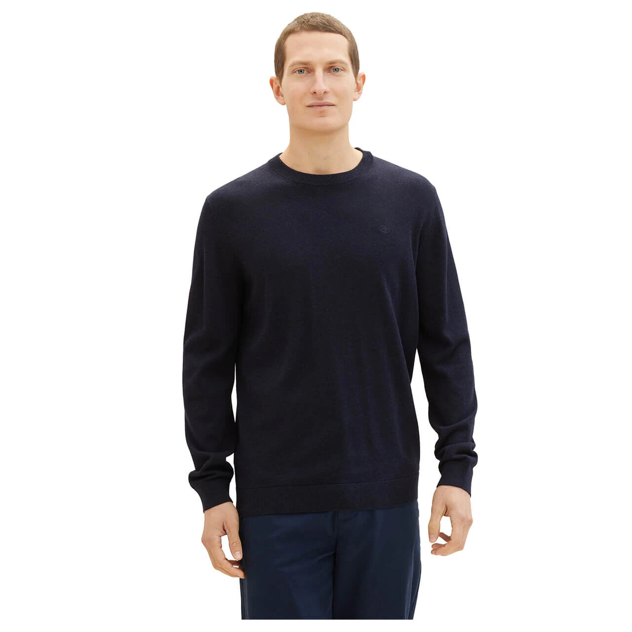 Tom Tailor Herren Pullover Basic Crewneck Knitted Navy Melange Compact Cotton 2 Tom Tailor Herren Pullover Basic Crewneck Knitted Navy Melange Compact Cotton – Bild 2
