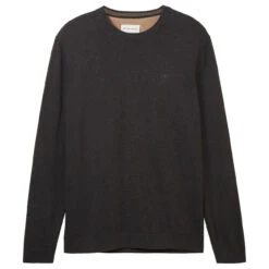 Tom Tailor Herren Pullover Basic Crewneck Black Grey Melange Compact Cotton