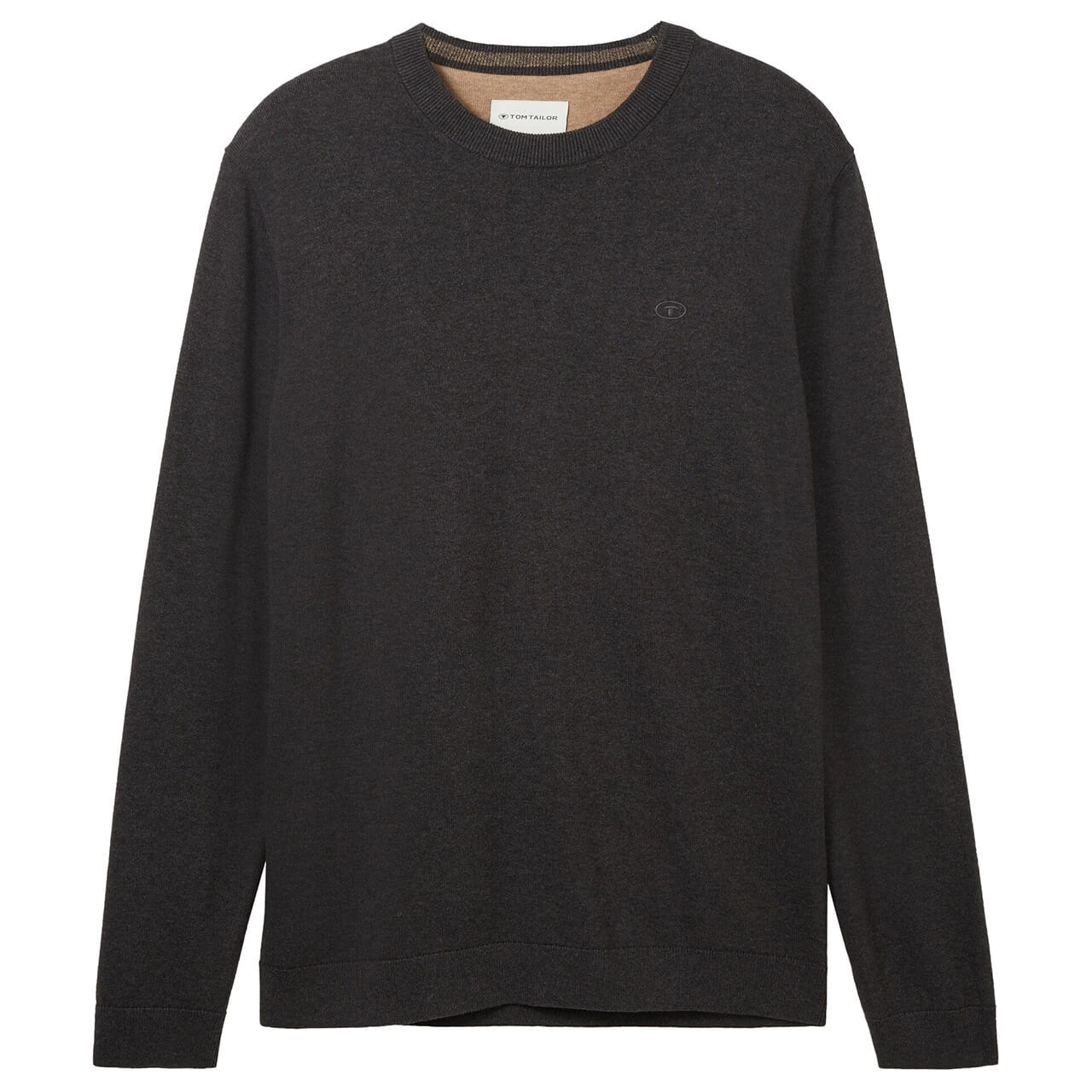 Tom Tailor Herren Pullover Basic Crewneck Black Grey Melange Compact Cotton 1 Tom Tailor Herren Pullover Basic Crewneck Black Grey Melange Compact Cotton