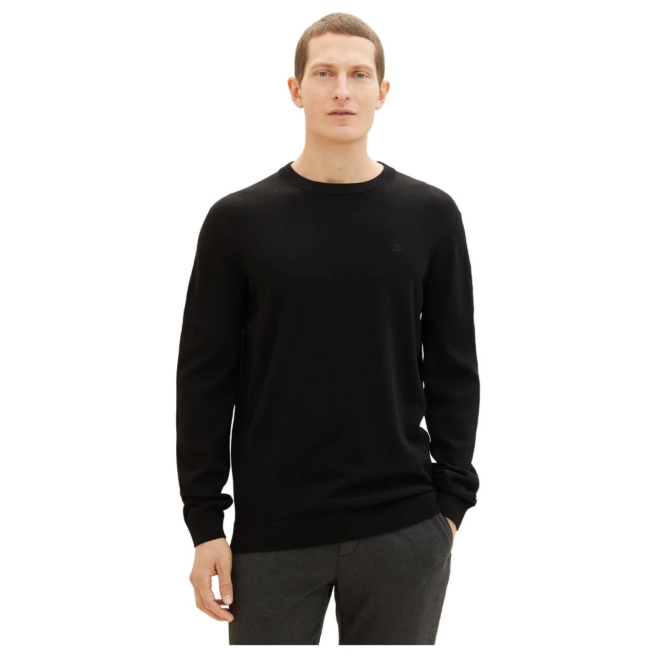 Tom Tailor Herren Pullover Basic Crewneck Deep Black Compact Cotton 2 Tom Tailor Herren Pullover Basic Crewneck Deep Black Compact Cotton – Bild 2
