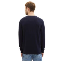 Tom Tailor Herren Pullover Basic V-neck Knitted Navy Melange Compact Cotton -Modezauber Günstiges Geschäft tom tailor pullover v neck knit blau 13160 model hinten