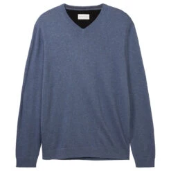 Tom Tailor Herren Pullover Basic V-neck Vintage Indigo Blue Compact Cotton