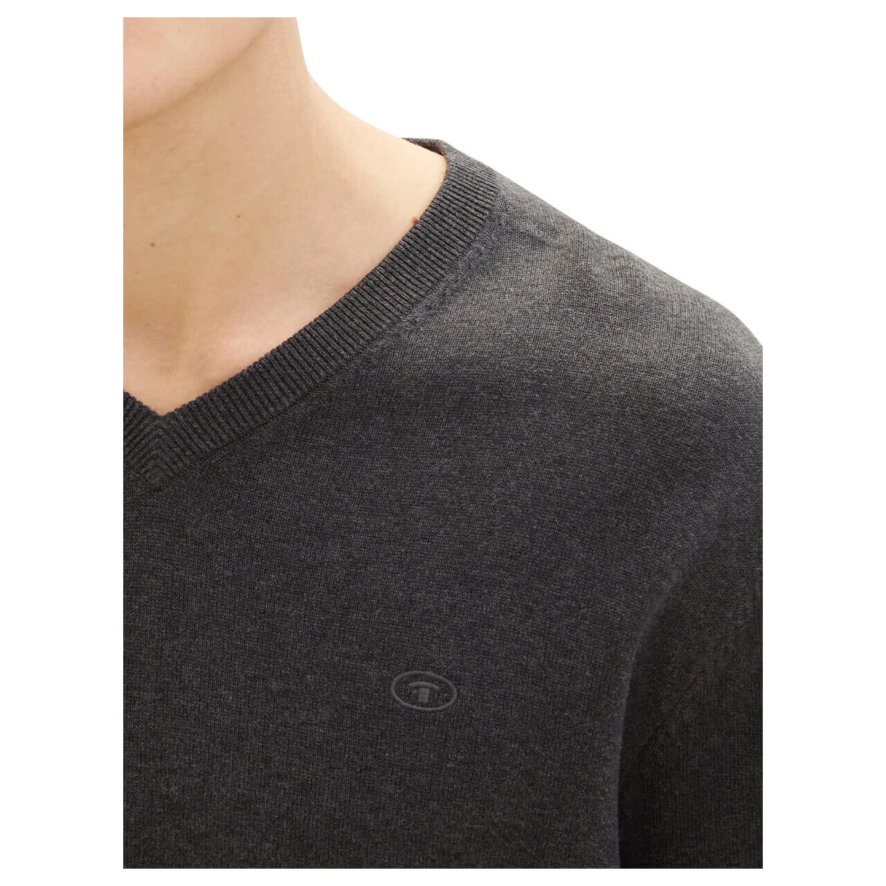 Tom Tailor Herren Pullover Basic V-neck Black Grey Melange Compact Cotton 6 Tom Tailor Herren Pullover Basic V-neck Black Grey Melange Compact Cotton – Bild 6