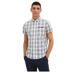 Tom Tailor 1/2 Arm Hemd Off White Checked -Modezauber Günstiges Geschäft tom tailor shirt checked slub weiss blau 31316 ansicht model vorn
