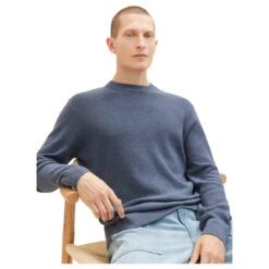 Tom Tailor Herren Structured Crewneck Knit Pullover Vintage Indigo Blue -Modezauber Günstiges Geschäft tom tailor structured crewneck knit strickpullover blau 18964 detail vorne