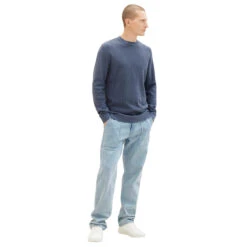 Tom Tailor Herren Structured Crewneck Knit Pullover Vintage Indigo Blue -Modezauber Günstiges Geschäft tom tailor structured crewneck knit strickpullover blau 18964 vorne
