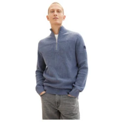 Tom Tailor Herren Troyer Pullover Vintage Indigo Blue Melange -Modezauber Günstiges Geschäft tom tailor structured knit troyer blau 18964 model front