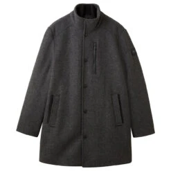 Tom Tailor Herren Mantel Wool Coat 2 In 1 Dark Grey Black Herringbone