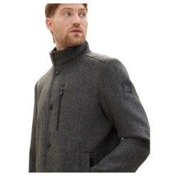 Tom Tailor Herren Mantel Wool Coat 2 In 1 Dark Grey Black Herringbone -Modezauber Günstiges Geschäft tom tailor wool coat 2 1 wollmantel grau 30500 detail vorne