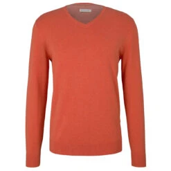 Tom Tailor Herren Pullover Basic V-neck Light Orange Peach Melange